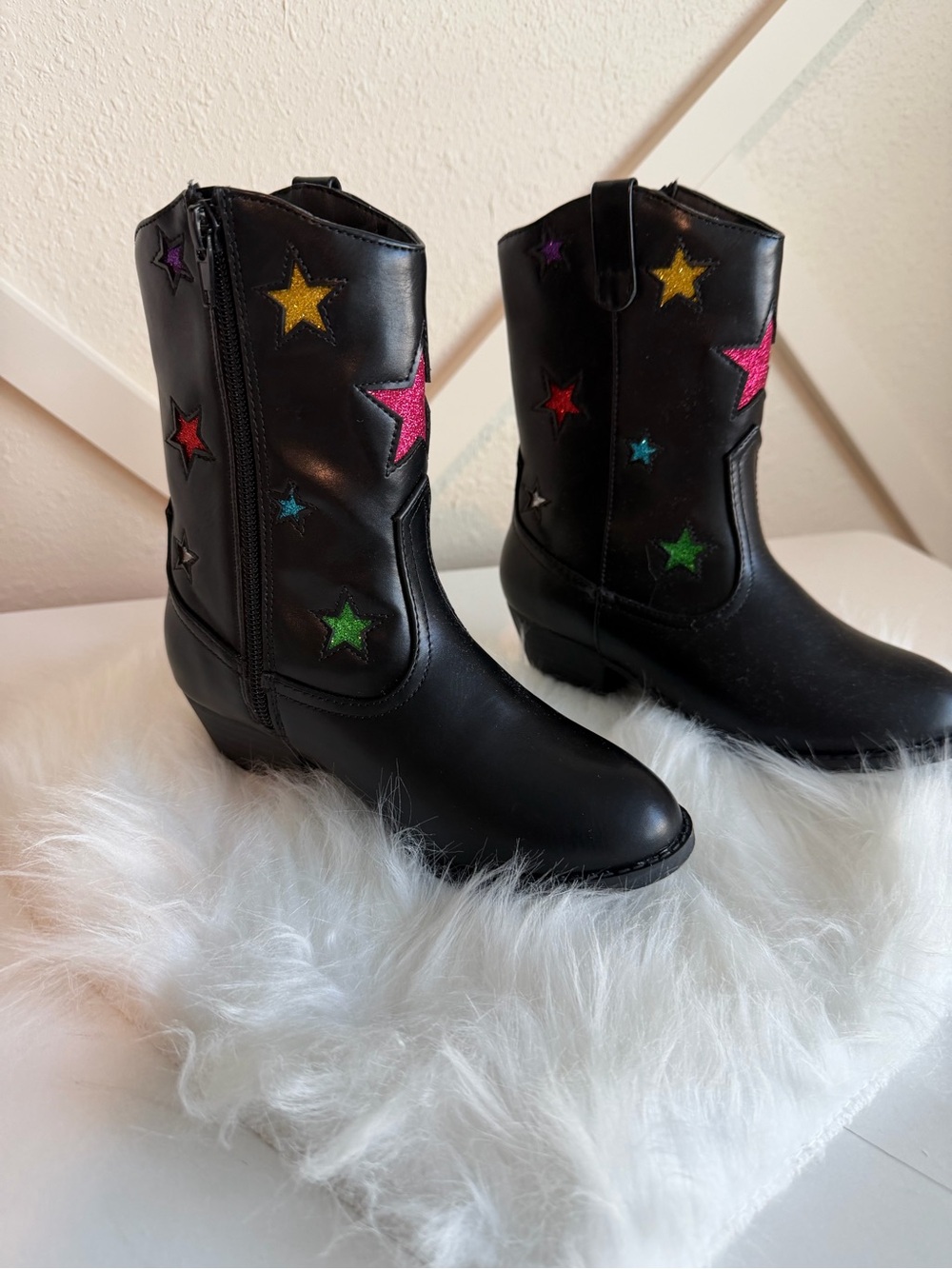 MIA Black Kids Western Boots with Multicolor Glitter Stars